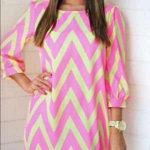 Preppy Chevron Pink and Green Shift Dress